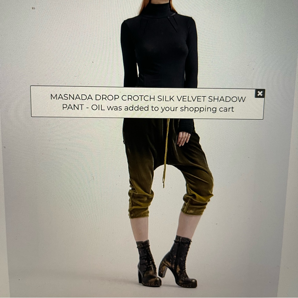 Masnada Drop Crotch Silk Velvet Shadow Pant Oil Ombr Cropped Pants